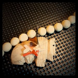 Jasper necklace with carved buffalo